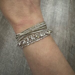 Stella + Dot Boho Wrap Bracelet Silver & Cream